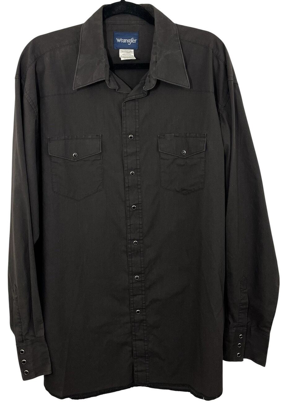 Vtg Wrangler Black Western Pearl Snaps Shirt Mens XLT XL Tall Rodeo Festival